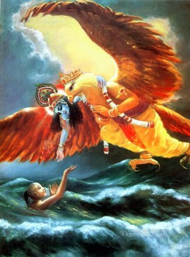 海で少年を救うクリシュナと鷲の王 ヒンドゥー教 Oil Paintings